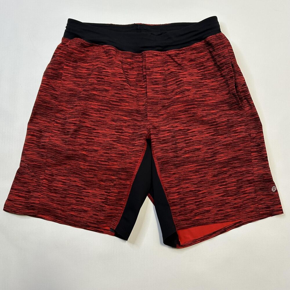 Lululemon Shorts Mens Medium Red Black Surge Lined Drawstring Athletic Gym